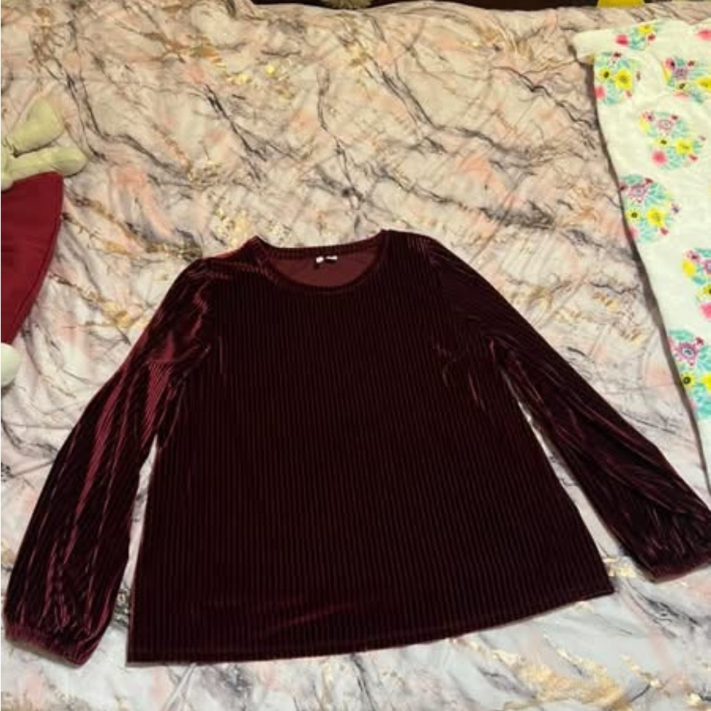 Burgundy Velvet Long Sleeve Top